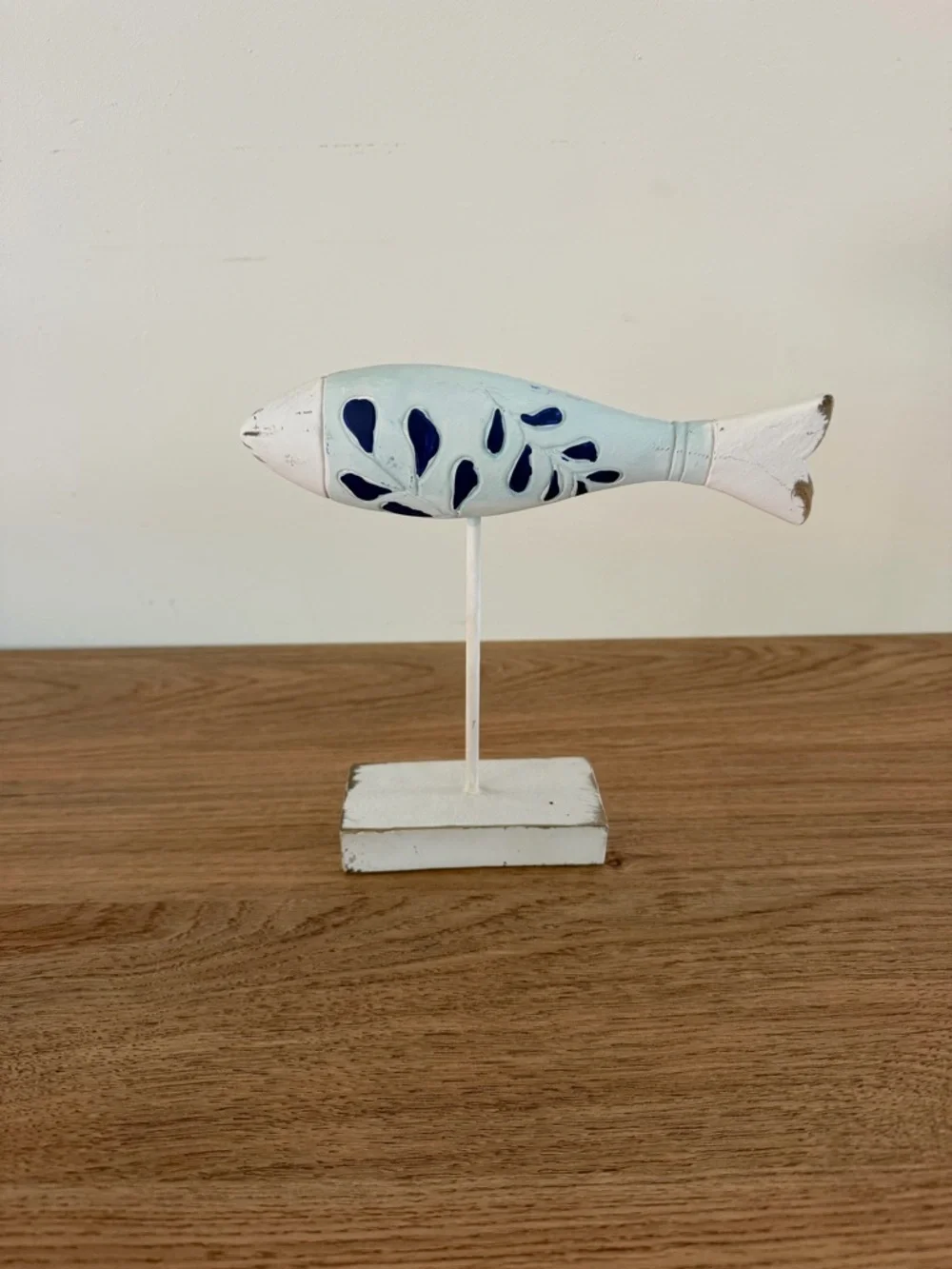 White & Light Blue Decorative Fish Statue for Home Decor
